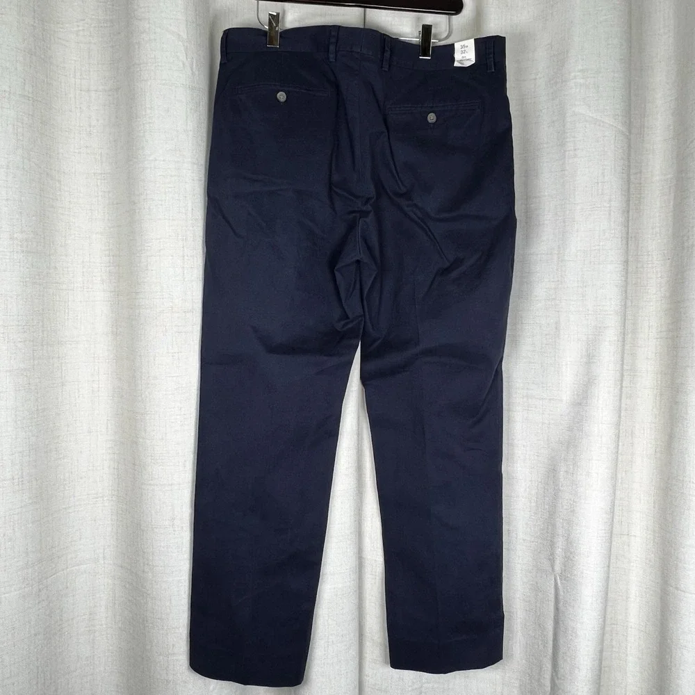 New! J Crew Flex Straight Pants Mens 35x32 Navy Blue Stretch Chino Casual Preppy